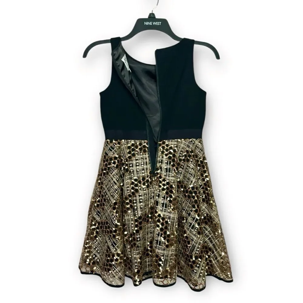 Milly Minis Luxury Dress Black and Gold Sequin Special Occasion Fit & Flare 12